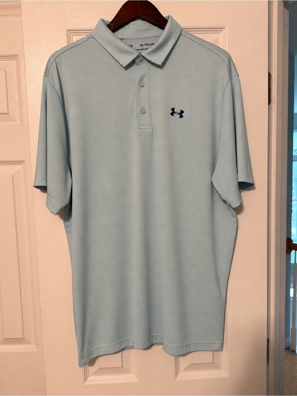 Under Armour Men’s Pale Blue Performance Polo with Navy Logo